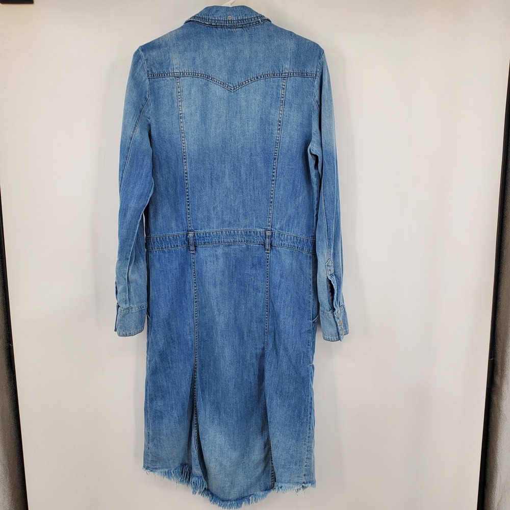 Free People Blue Denim Cotton Linen Button Front Midi Shirt Dress Medium Western - Picture 2 of 13
